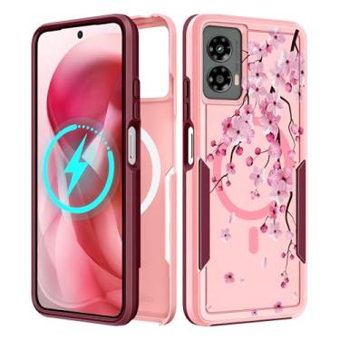 Imagem de LISEVO Capa para Moto G 5G 2024 - Compatível com MagSafe Women Girls Cute Magnetic Protective Phone Cover Girly Kawaii Flower Blossom Heavy Duty Design à prova de choque para Motorola Moto G 5G 2024