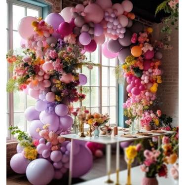 Imagem de Kit de guirlanda de balões HibaOpati roxo rosa com recheio duplo
