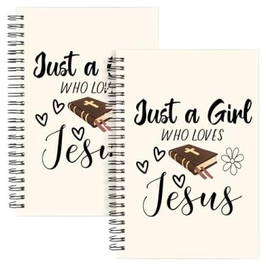 Imagem de WHLBHG Presentes cristãos para mulheres, 2 peças, caderno espiral A5, Just a Girl Who Loves Jesus, versículo da Bíblia, presente da Bíblia, Diário de cruz religioso forrado em espiral (2 espirais