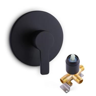 Imagem de Kit de válvula de chuveiro misturador de chuveiro para banheiro, válvulas de controle de chuveiro para banheira áspera de montagem na parede redondas de 1 via única função, rosca macho, preto fosco