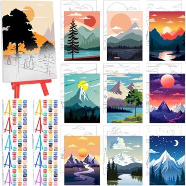 Imagem de Blosssound 10 conjuntos de pintura em tela pré-impressa pré-desenhada com kits de cavalete 12,7 cm x 17,8 cm painéis de pintura de contorno para iniciantes, projeto de artesanato DIY, lembrancinha de
