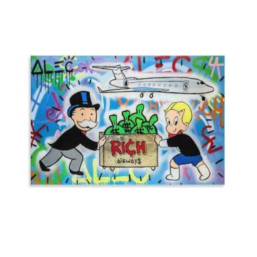 Imagem de Tycoon Street Art, Riqueza, Dinheiro, Avião Graffiti Decoração Moderna Pôster Impressão para Sala de Estar e Quarto 16 x 24 polegadas (40 x 60 cm)