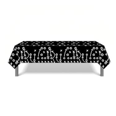 Imagem de Dohia Toalha de mesa de plástico para futebol americano, 137 x 272 cm, coberturas de mesa com tema de futebol, decorações de mesa retangulares para lembrancinhas de festa de aniversário com tema de
