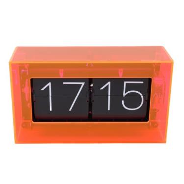 Imagem de Asixxsix Relógio digital retrô com dobradiça para baixo, relógio mecânico com dobradiça automática alimentado por bateria, relógios de mesa vintage para escritório, escola, hotel (Laranja brilhante)