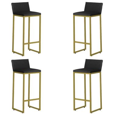 Imagem de Kit 4 Banquetas Alta Dani Reforçada Decorativa Balcão Bancada Cozinha Bar Base Dourada Courino