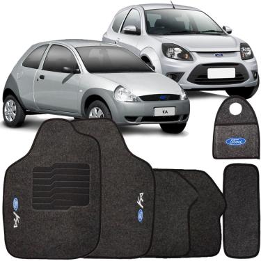 Imagem de Tapete Carpete + Lixeira Ford Ka 1996 à 2013 Grafite Logo Bordado Jogo 6 Peças Personalizado