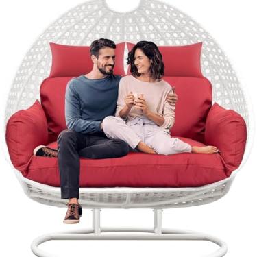 Imagem de Almofada de substituição para cadeira de ovo duplo à prova d'água para 2 pessoas - secagem rápida, resistente ao clima, enchimento de algodão macio, lavável na máquina (vermelho) 2#