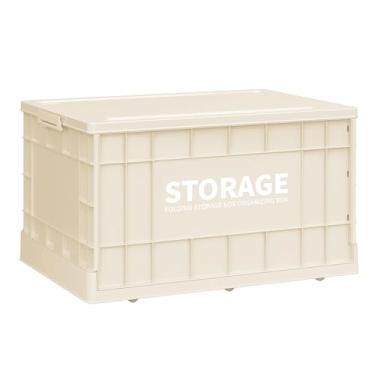 Imagem de Roqao Caixas de armazenamento empilháveis dobráveis de 58L com tampas e alças, recipientes dobráveis duráveis para casa e acampamento, caixas utilitárias empilháveis para livros, alimentos, bebidas