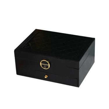 Imagem de Maleta Porta Joias Caixa Organizador Brincos Estojo Aneis Pulseiras Relogio Gaveta 2 Andares Viagem Preto