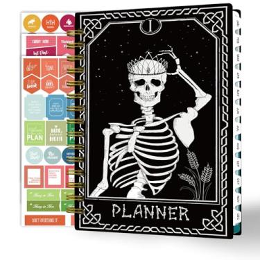 Imagem de 2024 Planner, 12-Month Weekly Monthly Planner from JAN.2024 to DEC.2024, 8.4" X 6", Planner Notebook with Spiral Bound, Stickers & Sticky Index Tabs, Queen Skull