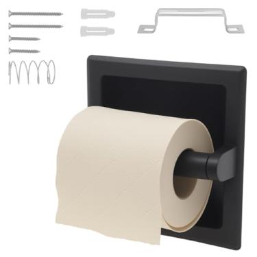 Imagem de Suporte de papel higiênico embutido, suporte de rolo de papel higiênico de aço inoxidável para economia de espaço, dispensador de rolo de papel na parede para banheiro, quarto, cozinha (preto)