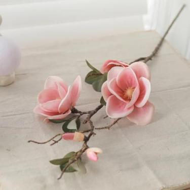 Imagem de Flores artificiais de magnólia, galhos longos, arranjo de decoração para casa, casamento, sala de estar, orquídea, planta falsa, layout de jardim (rosa)