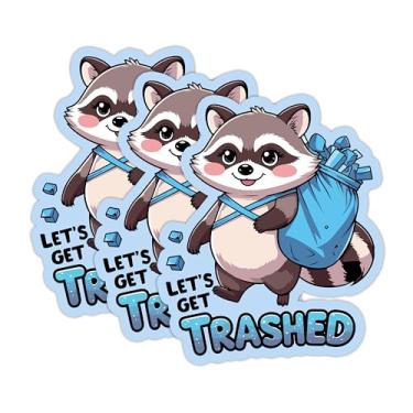 Imagem de Conjunto de 3 peças adesivo Let's Get Trashed Guaxinim fofo, animal engraçado, humor negro, decalque de vinil cortado à prova d'água de 5 cm para garrafa de água, laptop, telefone Kindle, capacete