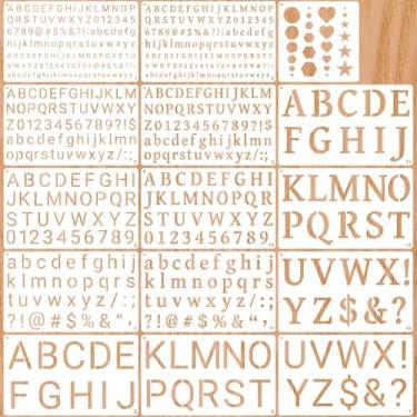 Imagem de Estênceis de letras de 1/3, 1/2, 3/4, 1, 5 cm para pintura, pacote com 15 números pequenos e estêncil do alfabeto para projetos de arte de artesanato