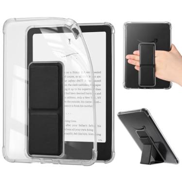Imagem de iDLEHANDS Capa transparente para tablet de 7 polegadas – Capa transparente de TPU ultra fina e leve com alça de mão e suporte, não compatível com Kobo Clara, preta