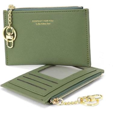 Imagem de Carteira feminina de couro pequena HUOGUO, bolsa fina com zíper, bolso