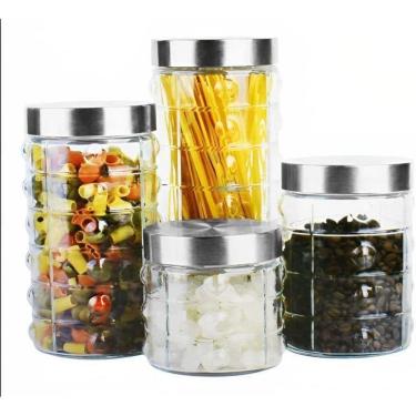 Imagem de Conjunto De Vidro Incolor Tampa Inox Porta Mantimentos