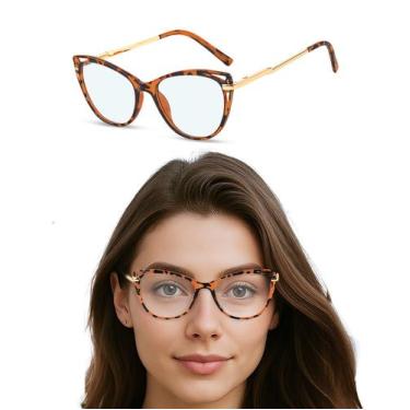 Imagem de Armação De Oculos Feminino Proteção De Luz Azul Estiloso Lente Sem Gra
