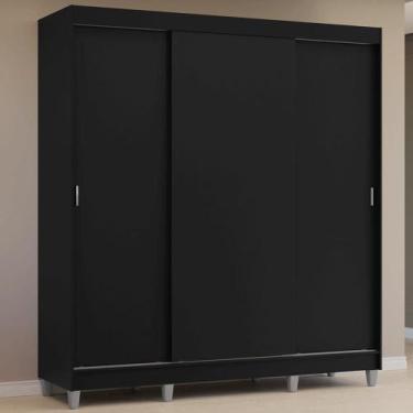 Imagem de Guarda-Roupa Casal com Pés 3 Portas de Correr Reno Madesa P, Preto