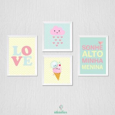 Imagem de Quadro Infantil Love Sorvete Nuvem Sonhe Alto - Decoração Lúdica - no-