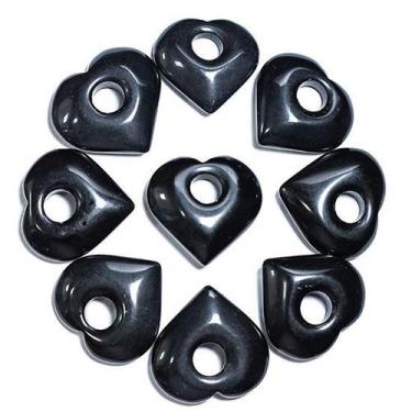 Imagem de Pingente Coração Pedra Pi Obsidiana Negra Natural - 05 Unidades - ATAC