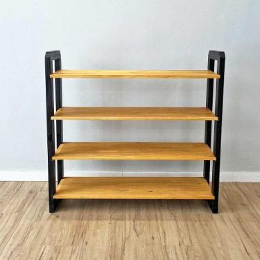 Imagem de Aparador de Madeira Pinus Linea de 4 Prateleiras Ample Nozes e Preto -