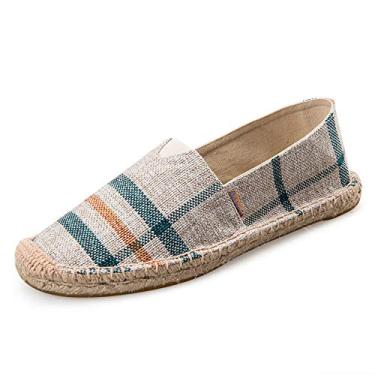 Imagem de Alexis Leroy Espadrilles masculinos de lona com tela quadriculada, Bege, 7-7.5
