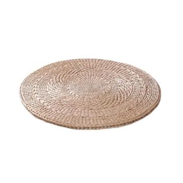 Imagem de pufe Almofada redonda de palha feita à mão Futon rústica meditação Tatami Tapete almofada para e adoração ioga(50cm)