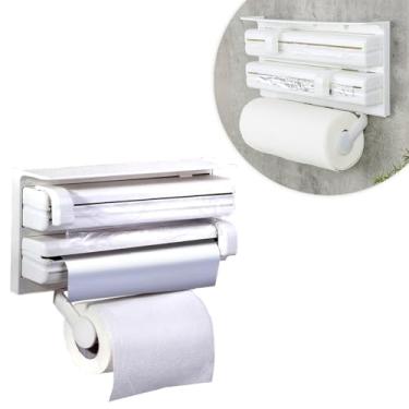 Imagem de Porta Papel Toalha Triplo De Parede Suporte Para Rolos Alumínio Filme Cozinha