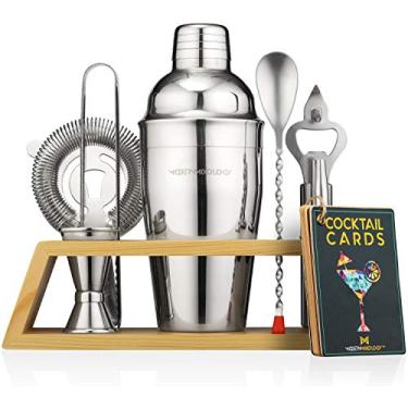 Imagem de Mixology Bartender Kit com suporte | Kit de coquetel de bar para mistura de bebidas – Ferramentas de barras: Martini Shaker, Jigger, coador, colher de bares, tangas, abridor de garrafas | Melhor conjunto de barras para a casa