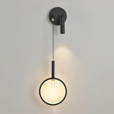 Imagem de Luminária de parede LED preta, luminária de parede de tubo longo de acrílico simples, 36 W, formato de anel, luminária de decoração para casa, 3000 K/4000 K/6000 K, ajustável, luminária de p