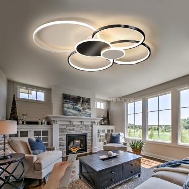 Imagem de Luminária de teto LED regulável com controle remoto, lâmpada de sala de estar, design moderno de anel redondo, luminária de teto de metal e acrílico para cozinha, quarto, sala de jantar, qua