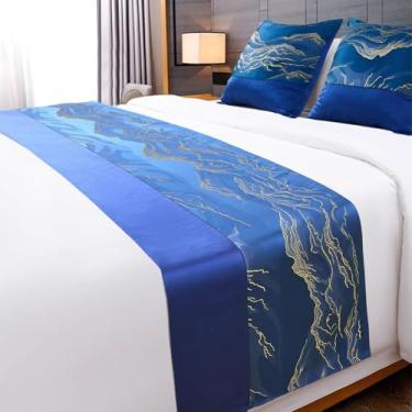 Imagem de Cachecol de corredor de cama de hotel, decoração moderna, luxuosa, leve, macia, proteção de cama microfibra simples, toalha de cama para solteiro, queen, tamanho king, azul, apenas 2 fronhas 50 x 50