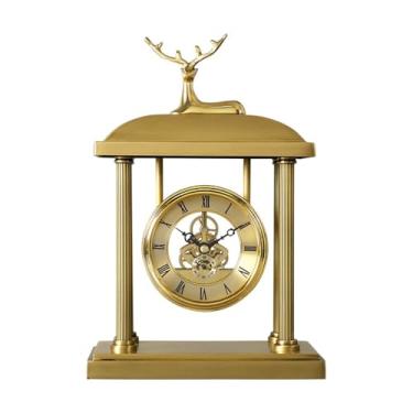 Imagem de Relógio de mesa dourado relógio de mesa luz luxo moderno sala de estar arte cobre relógios fosco acessórios de decoração de casa relógio de mesa