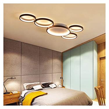 Imagem de Lustre Minimalismo Preto Cor Moderno Led Pingente Lustre Compatível com Sala de Jantar Cozinha Bar Sala de Estar Deco Lustre Luminária (Cor: Pingente 5 Anéis, Tamanho: Di