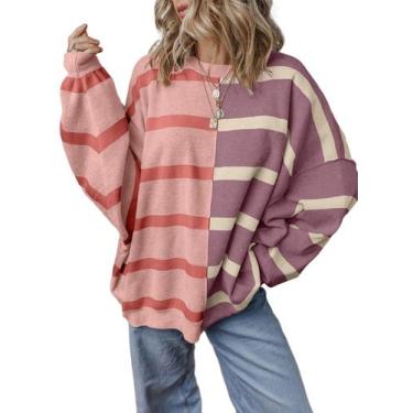 Imagem de Suéter feminino EVALESS, listrado, grande, listrado, tendência da moda