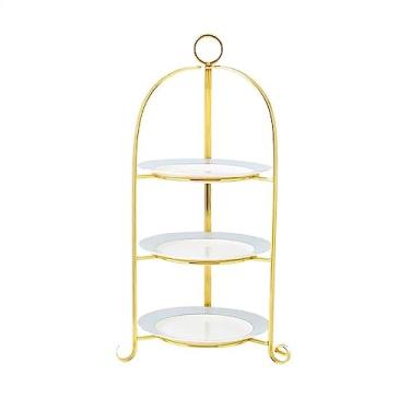 Imagem de Suporte de bolo de duas ou três camadas para chá da tarde, moderno, personalizado, suporte de bolo de cerâmica, decoração de casamento (azul, três camadas)