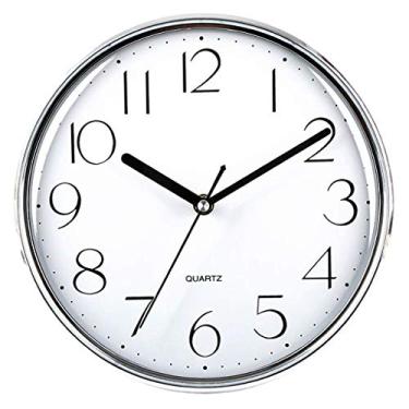Imagem de Relógio de parede silencioso e sem tique-taque quartzo - operado por bateria digital silencioso varredura escritório/casa/escola/decoração de cozinha relógio (prata)