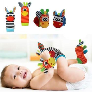 Imagem de Conjuntos, estampas aleatórias. Relógio bebê animal com pulseira/meia com chocalho brinquedo recém-nascido até dois anos.