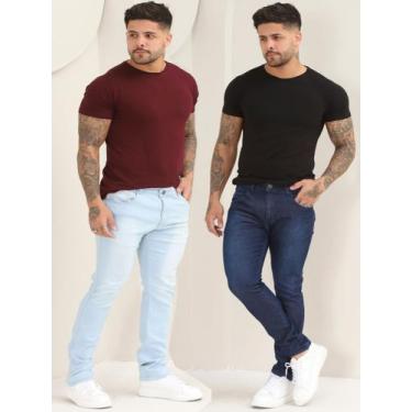 Imagem de Kit 2 Calças Masculina Jeans Skinny Lisa Básica Com Elastano - Amar De