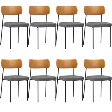 Imagem de Kit 08 Cadeiras Para Sala De Jantar Melina L02 Couríssimo Whisky Linho Cinza Escuro - Lyam Decor