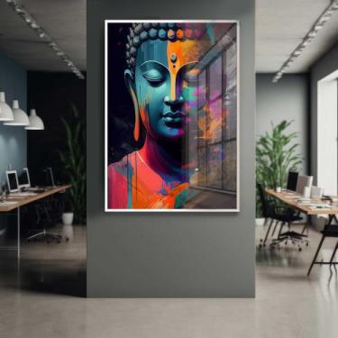 Imagem de Quadro Decorativo com Moldura e Acrilico Cristal Vidro Buda Arte Color