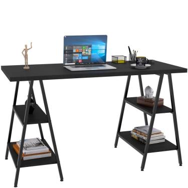 Imagem de Mesa Para Escritório Estilo Industrial Cavalete Form C01 135cm Preto Onix - Lyam Decor