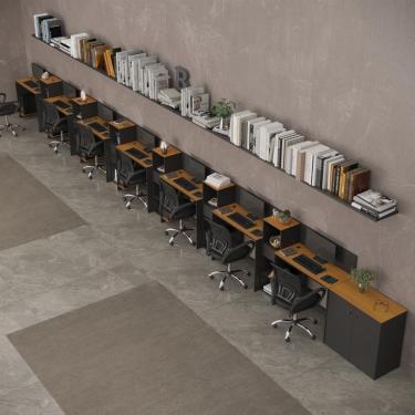 Imagem de Conjunto De Escritório Tech 6 Livreiro 1 Buffet E 7 Mesas 90 - Preto E Cedro Preto E Cedro