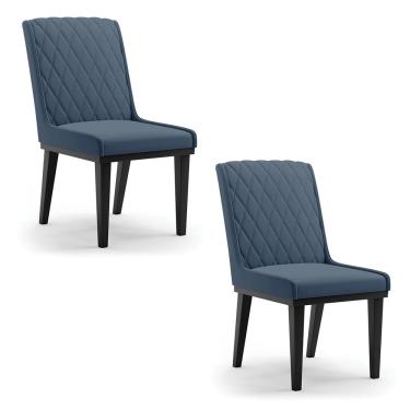 Imagem de Cadeira Sala de Jantar Base Madeira Preto Kit 2 Sofia Suede Azul Marinho D03 - D'Rossi
