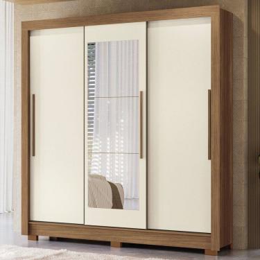 Imagem de Guarda-Roupa Casal Palotina 3 Portas 2 Gavetas Jatoba/Areia com Espelho - Pnr Móveis