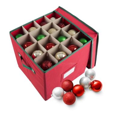 Imagem de Elf Stor 83-DT5021 1022 Enfeite de Natal vermelho premium para armazenamento de 64 bolas com divisórias, estojo, 64 Ornament Case