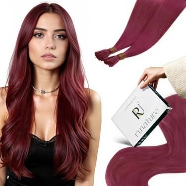 Imagem de RUNATURE I Tip Extensões de Cabelo Humano Real Borgonha Itip Extensões de Cabelo Humano 40 cm 20 g 25s Extensões de Cabelo Coloridas I Tip Extensões para Mulheres Destaque Remy Hair Extensions Cold