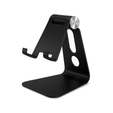 Imagem de Suporte universal de celular para mesa, preto ajustável, suporte portátil para iPhone 17 16 15 14 13 12 11 Pro Max Plus Air, Galaxy S25 S24, celulares, acessórios de escritório