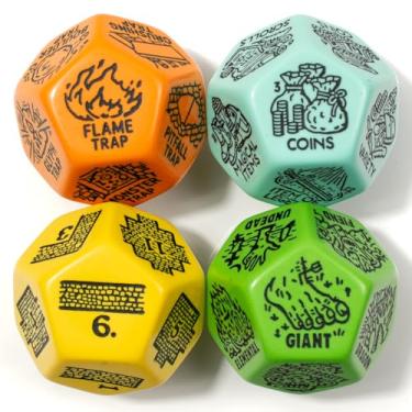 Imagem de Generator/Randomization Dungeon Dice Set (4) Jumbo D12 Dice | Create: Monster Type, Treasure, Map Layout, Traps | Designs for D&D DND Pathfinder Dungeons and Dragons | Game Masters Aide (Colorful-2)